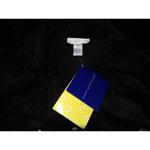 Susan Graver Style Jacket Black Glitter Faux Suede Black Rhinestone Button 1X Ne - Picture 5 of 10